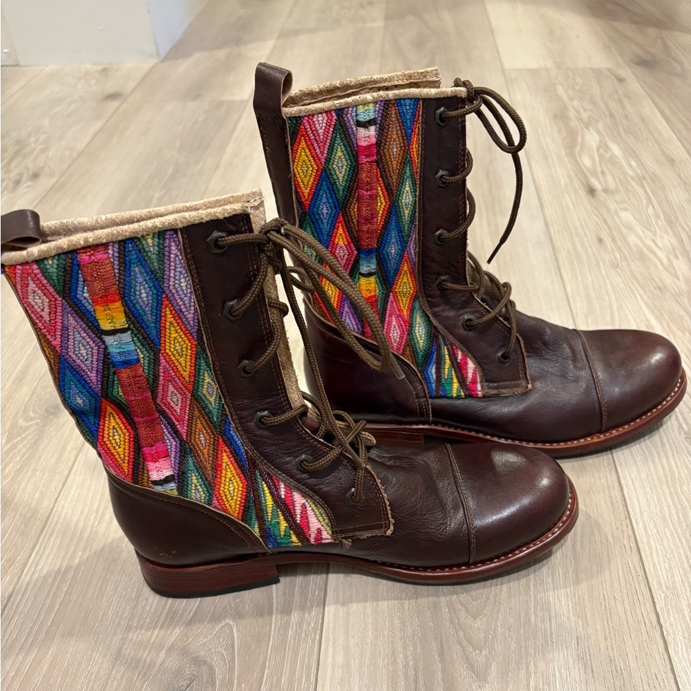 Colorful Patterned Lace-Up Boots